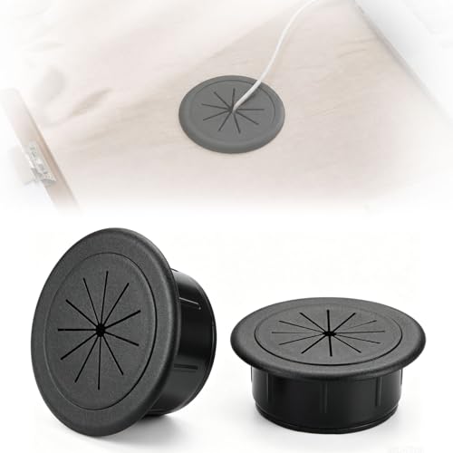 2 Pack 2 Inch Flexible Desk Cable Grommet, Detachable Hole Cover Cord Organizer for Home Office Desktop Wiring Management -Black