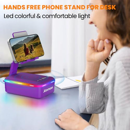 JTEMAN Gifts for Men Women,Cell Phone Stand with Bluetooth Speaker,LED Light,and Lanyard,Cool Tech Gadgets,Unique Birthday Gifts for Men Husband Mom Dad-Purple - color: Purple