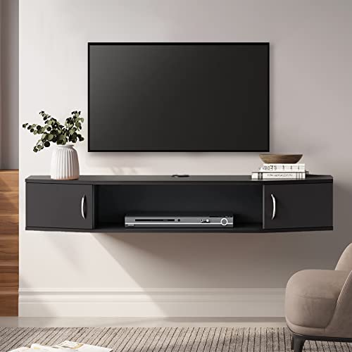 FITUEYES Floating TV Stand with Cabinet, Wall Mounted TV Shelf Media Console Entertainment Center Desk Storage Hutch for Home and Office, 41'' - color: Black
