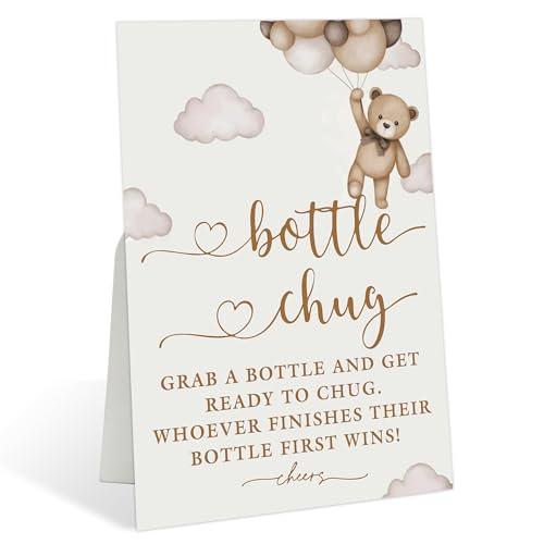 Bottle Chug Sign for Baby Shower Game, Bear Balloon Style for Gender Reveal Game Party Reception and Baby Shower Favors Table Decorations, Gender Reveal Ideas, Newborn Announcement Party Supplies, 14 - color: Bottle Chug
