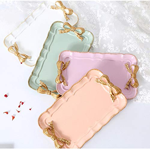 Kichvoe Retro Bowknot Jewelry Tray 7.87X4.72 Inch Resin Decorative Dessert Plate for Rings Earrings Keys Home Vanity Organizer