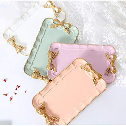 Kichvoe Retro Bowknot Jewelry Tray 7.87X4.72 Inch Resin Decorative Dessert Plate for Rings Earrings Keys Home Vanity Organizer