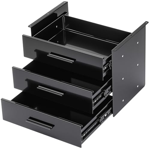 Menkxi 16'' Under Desk Drawer Slide-out Steel Under Counter Drawers Storage Organizer Large Hidden Pull-out Tray for Table Desks Home Office Workstation(Black,3 Layer) - color: Black, style: 3 Layer