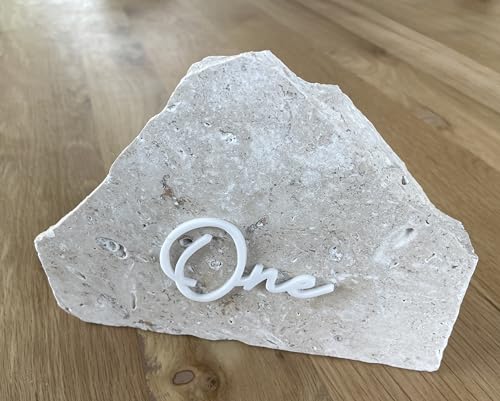 Cursive Wedding Table Number SET, DIY thin modern Black or White acrylic cutouts with silicone glue included. Words only, no backing (One - Five, Gloss White) - color: Gloss White, size: One - Five