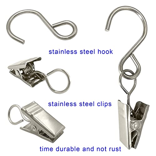 Stainless Steel S Hooks Curtain Clips, 50 Pack Hanging Party Lights Clips, Hangers Gutter Photo, Art Craft Display, 2.4 Inch Long, Silver - color: 2.4 Inch Long Silver