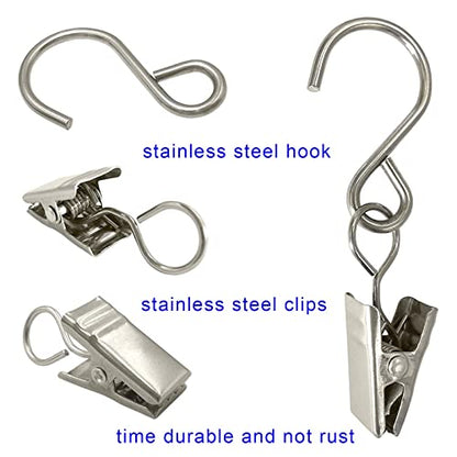 Stainless Steel S Hooks Curtain Clips, 50 Pack Hanging Party Lights Clips, Hangers Gutter Photo, Art Craft Display, 2.4 Inch Long, Silver - color: 2.4 Inch Long Silver