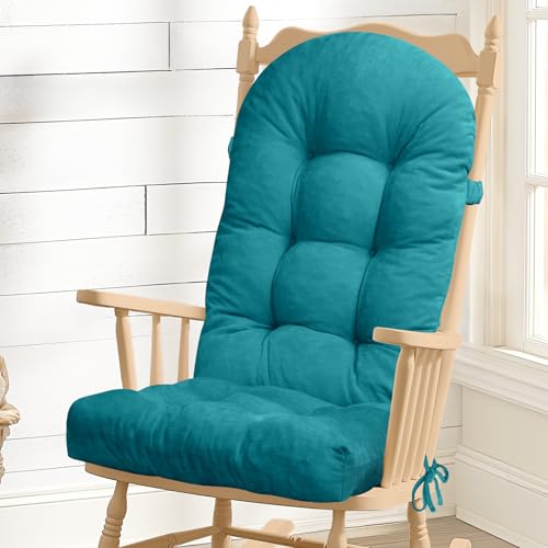 Rocking Chair Cushion - Chenille Fabric, High-Density Sponge, Durable Comfort Non-Slip Bottom Tufted Seat Pads with Ties, Chenille︱Blue, 44x19x4 inch - color: Chenille | Blue
