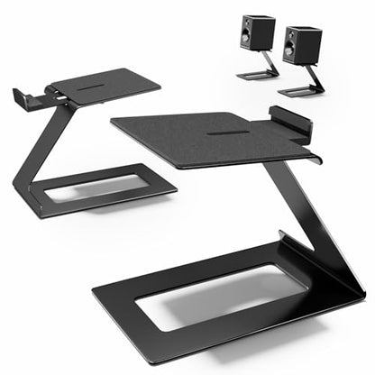PUTORSEN Desk Speaker Stands,Desktop Speaker Stands for Most Small & Medium Bookshelf Speakers, Computer Speakers,Depth Up to 7.71in,6 Tilt Angle,Speaker Risers with Vibration Absorption Pad, Black - size: Height: 5.9"