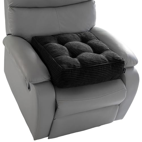 HIGOGOGO Tufted Corduroy Recliner Seat Cushion for Elderly, 20x20x6 Inch Extra Large Square Seat Cushion for Recliner Chair, Floor Pillow, Office Chair, Car, No Pressure on Thighs, Black - color: Black, size: 20x20x6