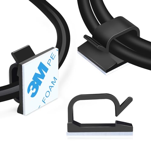 XHF 3/4” Adhesive Cable Wire Clips Black 60PCS, Cable Staples Outdoor Cable Management Wire Organizer Cord Holder for Under Desk, Car, Wall, TV PC Ethernet Cable - color: Black, size: 3/4"-60PCS