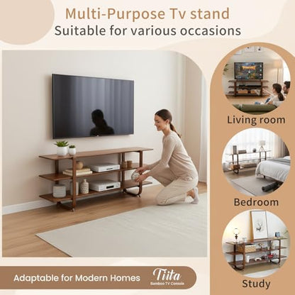Tiita Wooden TV Stand for 65 Inch TV, Modern Media Console Table with 3-Tier Storage Shelves, Long Entertainment Center for Living Room, Walnut TV Stand with Open Display Rack - color: Walnut With 3 Layers