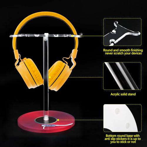 Clear Acrylic Headphone Stand with Patterned Base – Universal Holder for AirPods Max, Gaming & Wireless Headphones – Space-Saving Desk Organizer for Home & Gaming Setup (Red Record/LP) - style: Red Record/LP