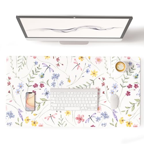 Colorful Star Large Mouse Pad, Floral Waterproof Office Desk Mat, Non-Slip Computer Gaming Mouse Pad, XXL PC Laptop Protector Pads, PU Leather Desk Writing Pads for Office Home, 31.5" x 15.7" - color: Watercolor Butterflies & Floral, size: 31.5" x 15.7"