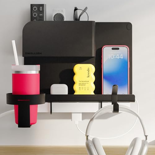 WallShelfie Bedside Wall Organizer & Dorm Decor - Dorm Room Essential, Floating Bedside Shelf Wall Mount Organizer, Remote Control Holder, Cool Teen Girls Trendy Stuff, Room Organization (Black) - color: Black