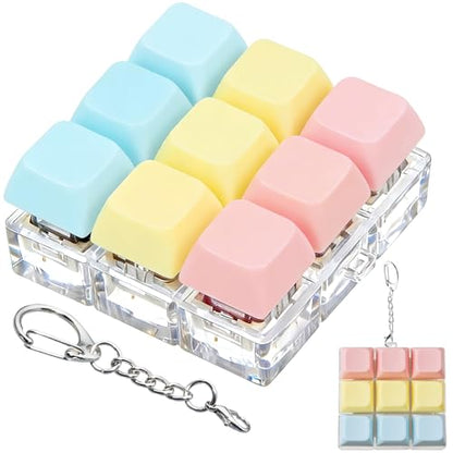 Keyboard Fidget Toy, Keyboard Keychain Fidget Toys, 9-in-1 Clicker Fidget Toy, Stress Relief Desk Decompression Button, Anxiety Relief Valentine's Day Gifts (3 Color-Pink Yellow Blue) - color: 3 Color-pink Yellow Blue
