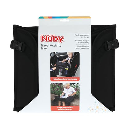 Nuby Kids Foldable Lightweight Travel Activity Lap Desk Tray with Pockets|Stay Organized & Mess Free on Car Rides, Plane Trips, Home|Adjustable Strap Keeps Desk Secure or Carry Strap for Travel|Black