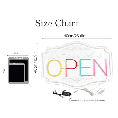 23.6"x15.9" Large Size Open Neon Signs for Business，Come in We're Open Neon Lighs for Party Bar Salon Stores Hotel Wall Decor - style: open001