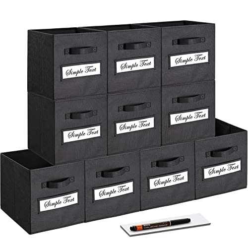 11 Inch Storage Cube,Storage bin,cube storage (Set of 10) Foldable Fabric Cube Storage Bins with 10 Labels Window Cards & a Pen,Baskets Containers for Shelves,Closet Organizers Box,Black - color: Black, size: 11"