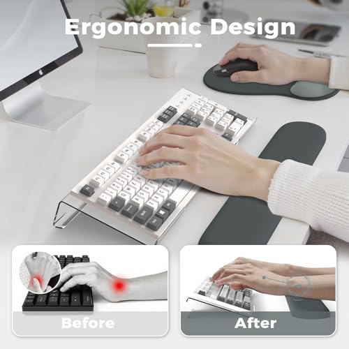 iCasso Keyboard Wrist Rest,Black Ergonomic Mouse Pad with Wrist Support,Acrylic Clear Keyboard Stand for Desktop,Non-Slip Mousepad Set for Office Home Gaming - color: Pure Black