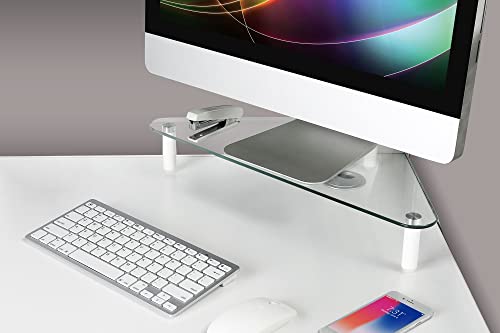 Kantek Glass Corner Monitor Riser, 19.7" x 11" x 3.25", Clear, Supports 40 lbs - size: Corner