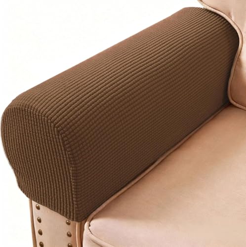 Sofa Couch Arm Chair Covers, Armrest Armchair Covers Stretch Recliner Slipcovers, Set of 2 (Coffee) - color: Coffee