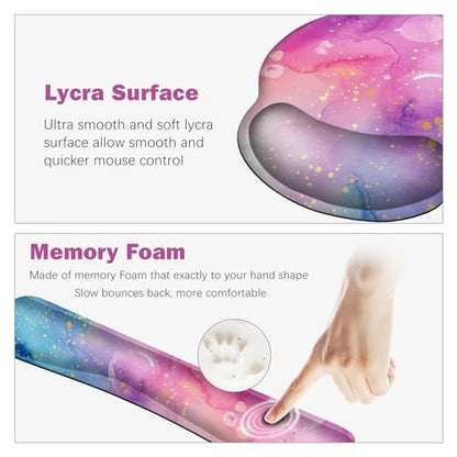 ARTSO Large Mouse Pad and Keyboard Wrist Rest, Ergonomic Mouse Pad with Wrist Support, Non-Slip Desk Mat Protector for Office, Home -Blue Pink Ink Marble - color: Blue Pink Ink Marble