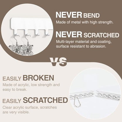 Necklace Holder Hanging Jewelry Organizer - Self-Adhesive Wall Mounted for Necklaces, Bracelets, 2 PCS, White - color: White