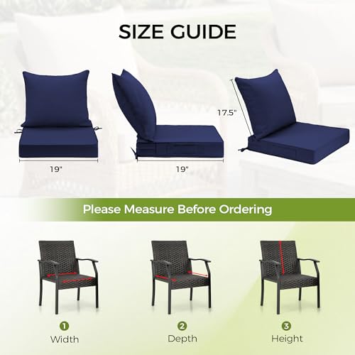 UNIKOME 19"x19"x3" Outdoor Chair Cushions Set - Waterproof Patio Cushions for Outdoor Furniture with Removable Cover, Ties & Handle, Deep Seat Patio Cushions for Sofa Couch - Navy - color: Navy, size: 19 x 19 x 3 Inch