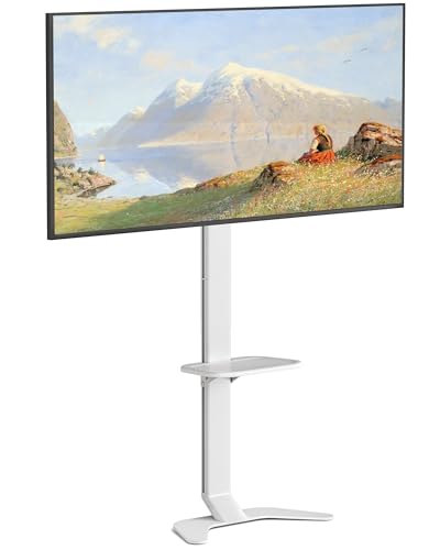 Ultra Slim Tall Floor TV Stand for 37-86 Inch TVs, Modern Curved Base with Shelf, Adjustable Height & Tilt, Space-Saving Design with Cable Management, Fits VESA 600x400mm, White - color: White, size: Tall - 61.8" H