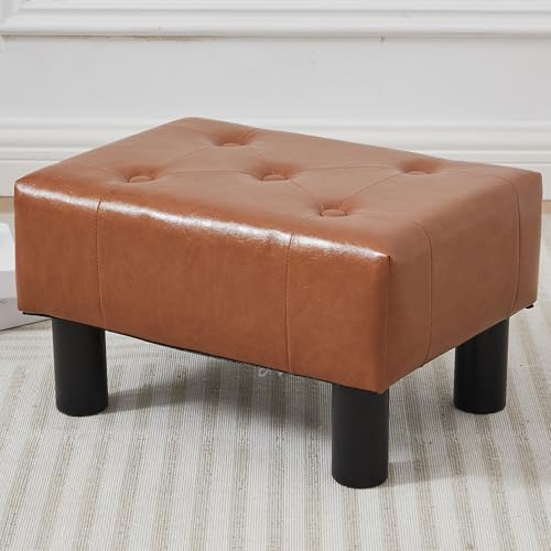 Small Foot Stool Ottoman, Faux Leather Footstool Ottoman Foot Rest for Couch, Rectangle Footstools and Ottomans Small for Living Room, Entryway and Bedroom (Bright Brown) - color: Bright Brown