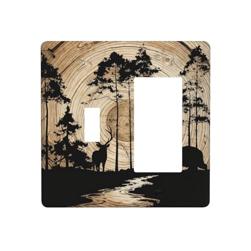 Rustic Forest Antler Black Bear Deer Silhouettes Outlet Covers 1 Toggle 1 Rocker Combination Decorative Wall Plate Electrical Switch Plates Light Switch Cover Plate for Farmhouse Home Decor - color: Rustic Forest Antler Black Bear Deer Silhouettes, size: