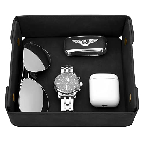 CASIRENA Faux Leather Valet Tray Organizer for Men - Catch-All Tray for Entryway Table Key, Wallet, Watch, Coin Change, Phone, Dresser EDC Dump Jewelry, Bedside Nightstand Desk-top - color: Black, size: Square
