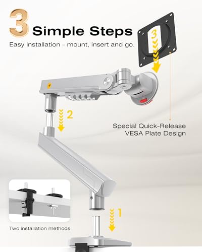 NB SmooVex™ Single Computer Monitor Mount, Monitor Stand fits up to 32 Inch, Mechanical Spring Monitor Arm, VESA 75/100 mm, Model-A5 (Silver) - color: Silver