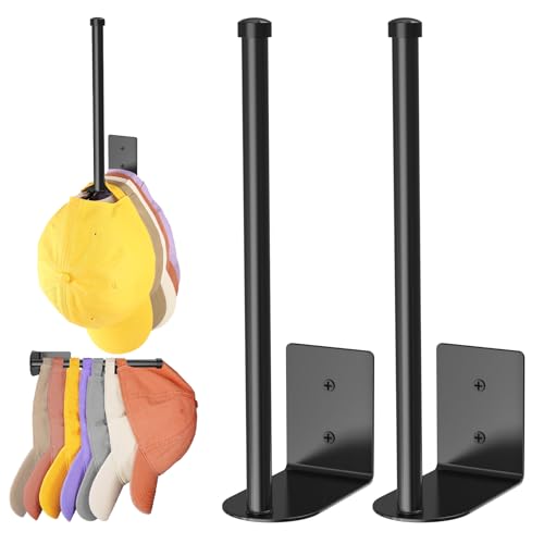 2 Pack Black Hat Racks for Baseball Caps, Stainless Steel Hat Organizer for Baseball Cap, Hat Holder Storage Organizer, Hat Hanger Strong Adhesive/Wall Drilled for Door, Bedroom, Closet(8.26 in) - color: Black, size: 2 Pack 8.26 in