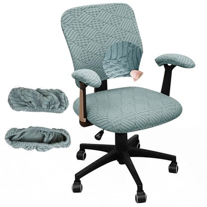 4 Pieces Split Office Chair Cover Large for Desk Chair Back and Seat with Armrest Covers Jacquard Stretch Sage Green Office Chair Slipcovers Set Washable - color: Jacquard L-sage Green, size: Large