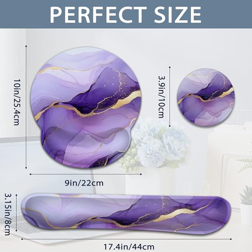 Marble Ergonomic Memory Foam Wrist Rest Set for Keyboard and Mouse,Purple Gold Flowing Marble Supportive Mouse Pad with Non Slip Base for Office Work and Gaming - color: Marble Purple Gold Flowing Marble