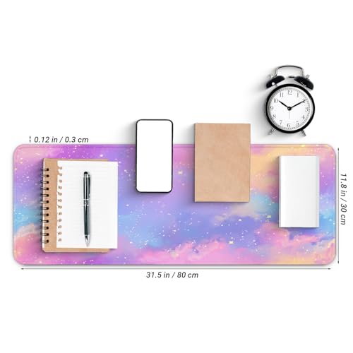 Gaming Mouse Pad, Large 31.5 x 11.8 inches Mousepad, Long Keyboard Pad, Cute Mouse Mat for Computer with Stitched Edges and Non-Slip Base (Pink Purple Galaxy) - color: Pink Purple Galaxy