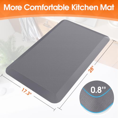 4/5 Inch Thicker Kitchen Mat, Cushioned Thick Floor Comfort Mat, with Non-Slip Bottom, Water & Stain Resistant, Easy Clean Standing Desk Mat for Kitchen, Sink, Office (17.3"x28"x0.8", Grey) - color: Grey, size: 28"L x 17.3"W x 0.8"Th