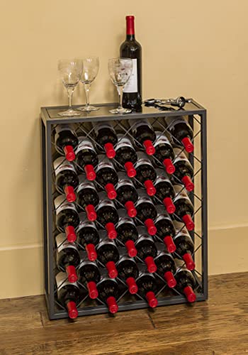 Mango Steam 32 Bottle Wine Rack with Black Glass Top Shelf, Free Standing for Home, Kitchen and Bar - color: Black, size: 32 Bottle