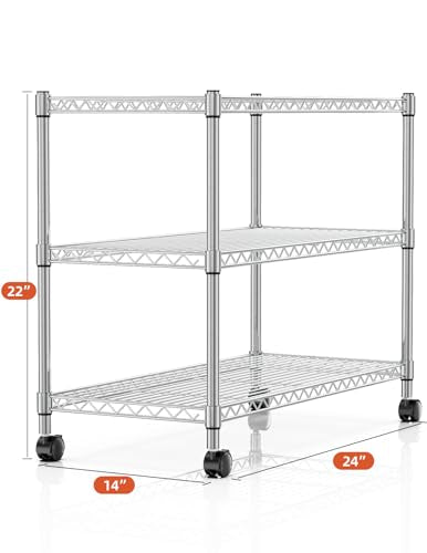 Simple Deluxe 3-Tier Heavy Duty Storage Shelves 750Lb Capacity, 24.02" D x 13.78" W x 21.97" H Shelving Unit for Pantry, Garage, Laundry and Kitchen, Chrome, 2 Pack - size: 3-Tier, 13.78"W x 24.02"D x 21.97"H, style: 2 Pack