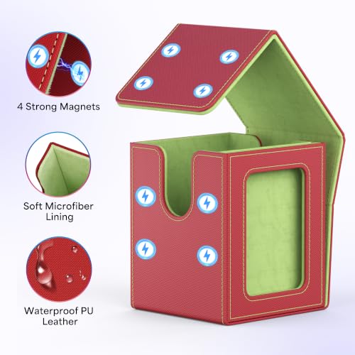 UAONO Card Deck Box for MTG Commander, Independent Commander Display, Fits 100 Double-Sleeved Cards, Magnetic Deck Case for Magic the Gathering TCG, 2 Dividers & 1 Top Loader (Red/Green) - color: A-Red&Lime Green