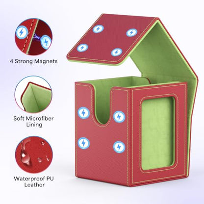 UAONO Card Deck Box for MTG Commander, Independent Commander Display, Fits 100 Double-Sleeved Cards, Magnetic Deck Case for Magic the Gathering TCG, 2 Dividers & 1 Top Loader (Red/Green) - color: A-Red&Lime Green