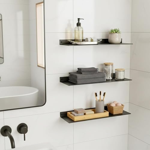 SIMOND STORE Linear Floating Shelf-Heavy Duty Steel Shelf (24" x 8" x 2.5") | Industrial Metal Wall Mounted Shelf, DIY Design, Powder Coated Black - size: 24-inch X 8-inch Powder Coated Black-V2