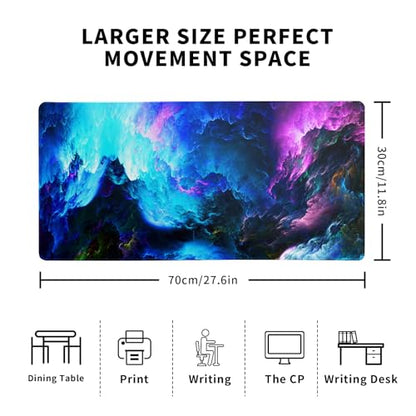 Dazzling Galaxy Gaming Mouse Pad 27.6x11.8 Inch Blue Purple Galaxy Nebula Universe Space Large Mousepad Non-Slip Rubber Base Stitched Edges Keyboard Mouse Mat Desk Pad for Office Home and Game - color: Galaxy