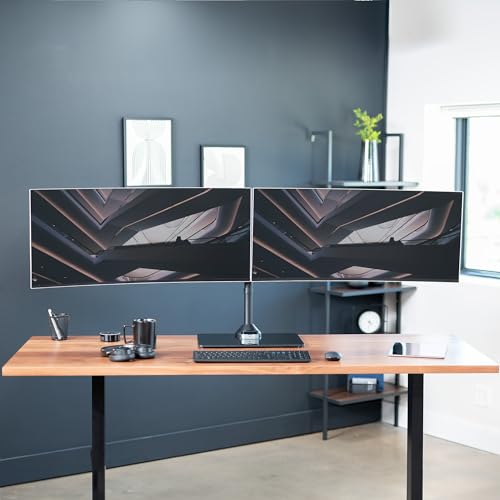 VIVO Freestanding Dual Ultrawide Monitor Stand with Sleek Glass Base and Adjustable Arms, 2 Screens up to 38 inches and 22 lbs Each, Black, STAND-V038FG - color: Black, size: 13" to 38" Screens