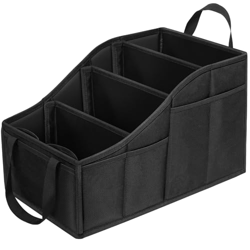 YOHOOLYO Car Seat Organizer Backseat Car Organizer with 4 Compartments, 4 Cup Holders and 7 Mesh Pockets for Front and Rear Seat, Black
