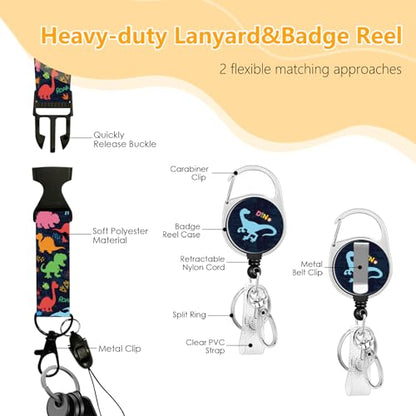 Dinosaur for ID Badge Holder, Dinosaur ID Badge Holder with Heavy-Duty Retractable Reel Clip, Gift for Teacher Nurse Adult - color: Dinosaur-black