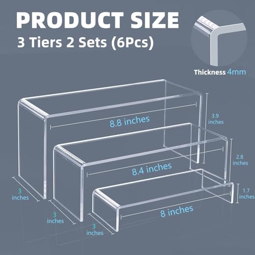 Goabroa 2 Sets 6 Pcs Clear Cupcake Display Risers 3 Tiers Rectangular Risers Display Stands 4mm Thick Collectibles Jewelry Display Shelf Lego Display Shelves Risers - color: Clear, size: Regular 2 Sets (6PCS) Rectangle