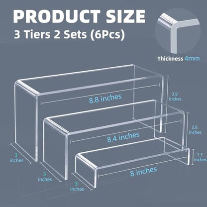 Goabroa 2 Sets 6 Pcs Clear Cupcake Display Risers 3 Tiers Rectangular Risers Display Stands 4mm Thick Collectibles Jewelry Display Shelf Lego Display Shelves Risers - color: Clear, size: Regular 2 Sets (6PCS) Rectangle