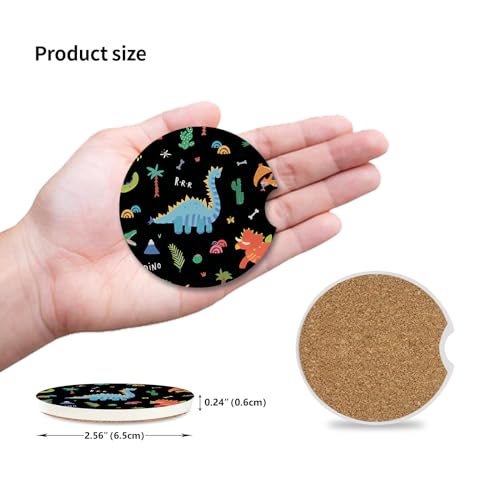 Cute Dinosaur Cup Holders Car Coasters Set for Women/Men,2.56" 2 Pack Universal Auto Anti Slip Coaster with A Finger Notch,Ceramic Stone with a Finger Notch for Easy Move. - color: Cute Dinosaur 2